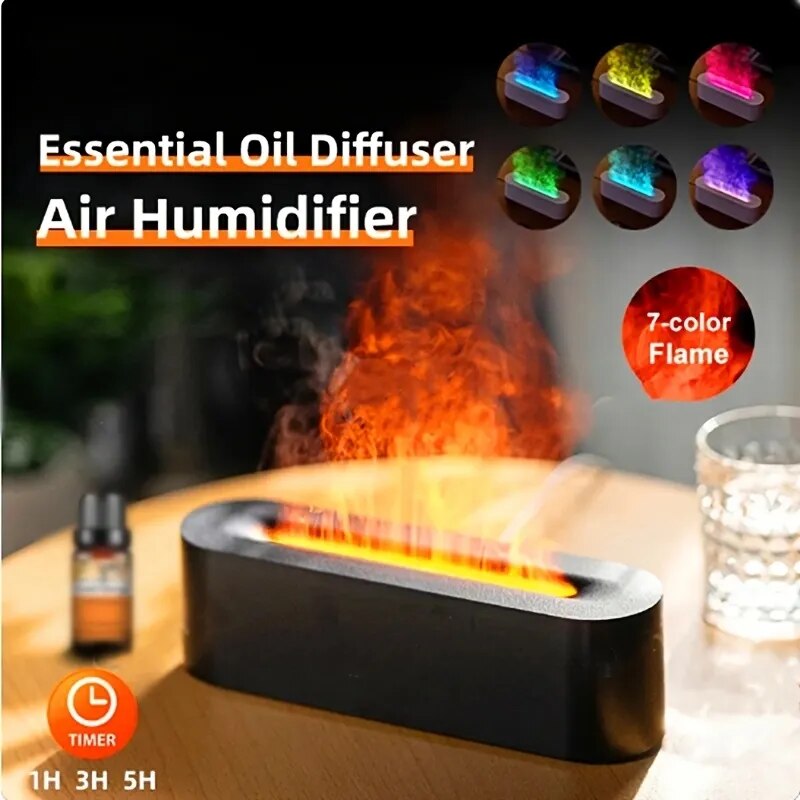 Seven Color Flame Home Diffuser Essential Oil Aromatherapy Cool Mist & LED Fogger